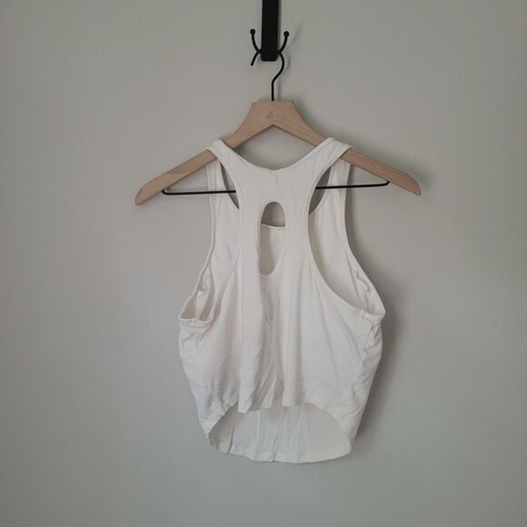 All In Motion Ribbed High Neck Racerback Cropped Tank Top in Cream Size XL - Picture 2 of 5